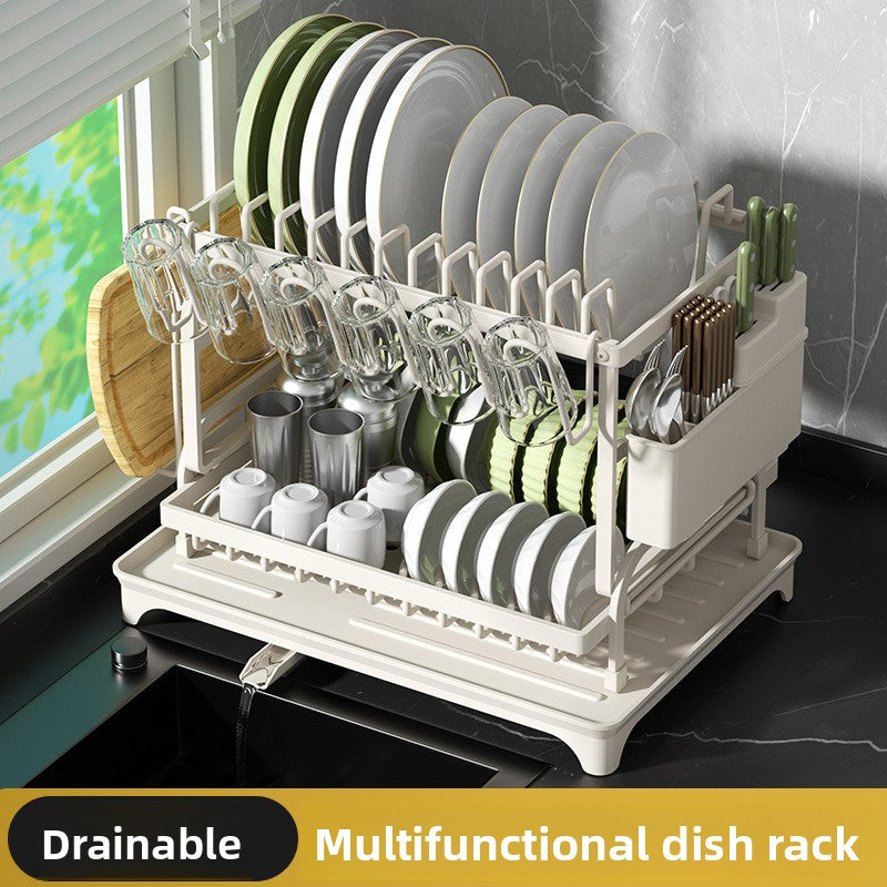 Kitchen Storage Rack with Self-Draining Tray and Adjustable Organizer