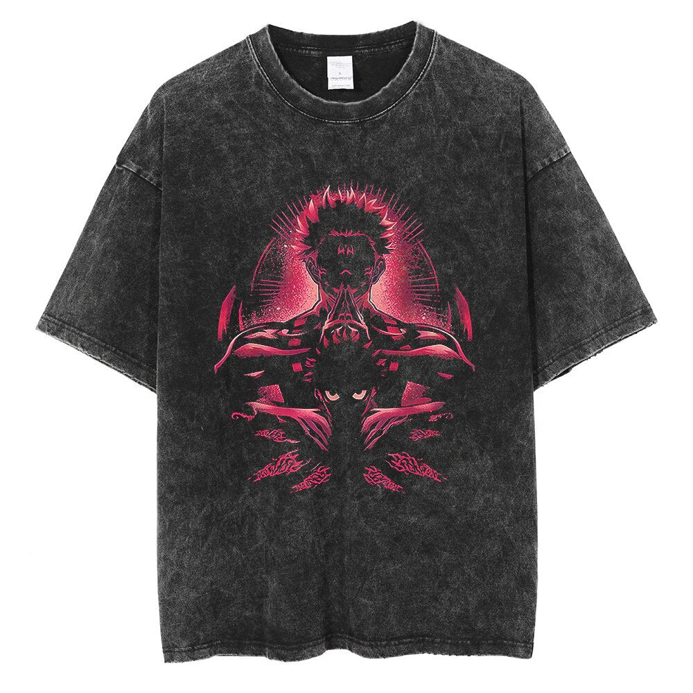 Vintage Wash Graphic Tee - Streetwear Anime Summer