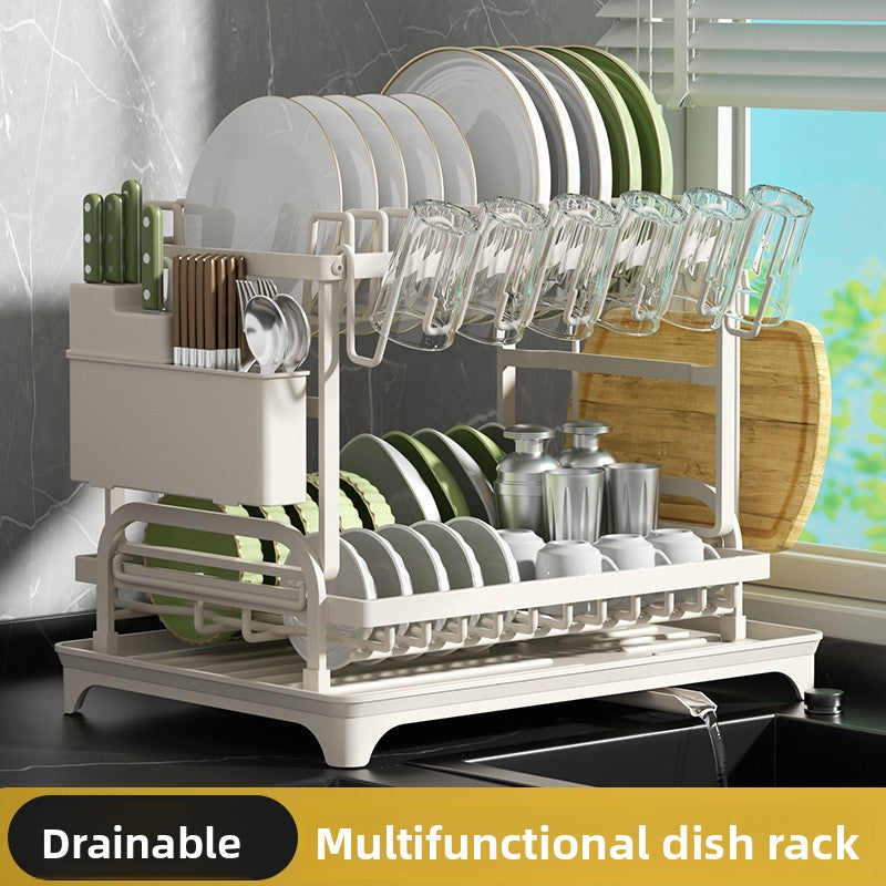 Kitchen Storage Rack with Self-Draining Tray and Adjustable Organizer