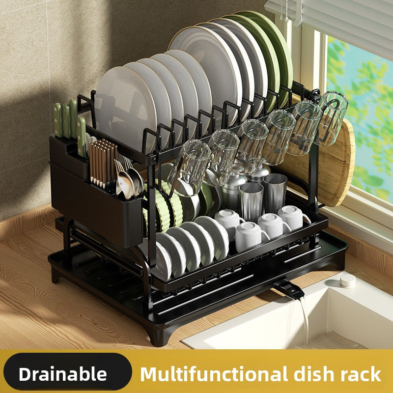 Kitchen Storage Rack with Self-Draining Tray and Adjustable Organizer