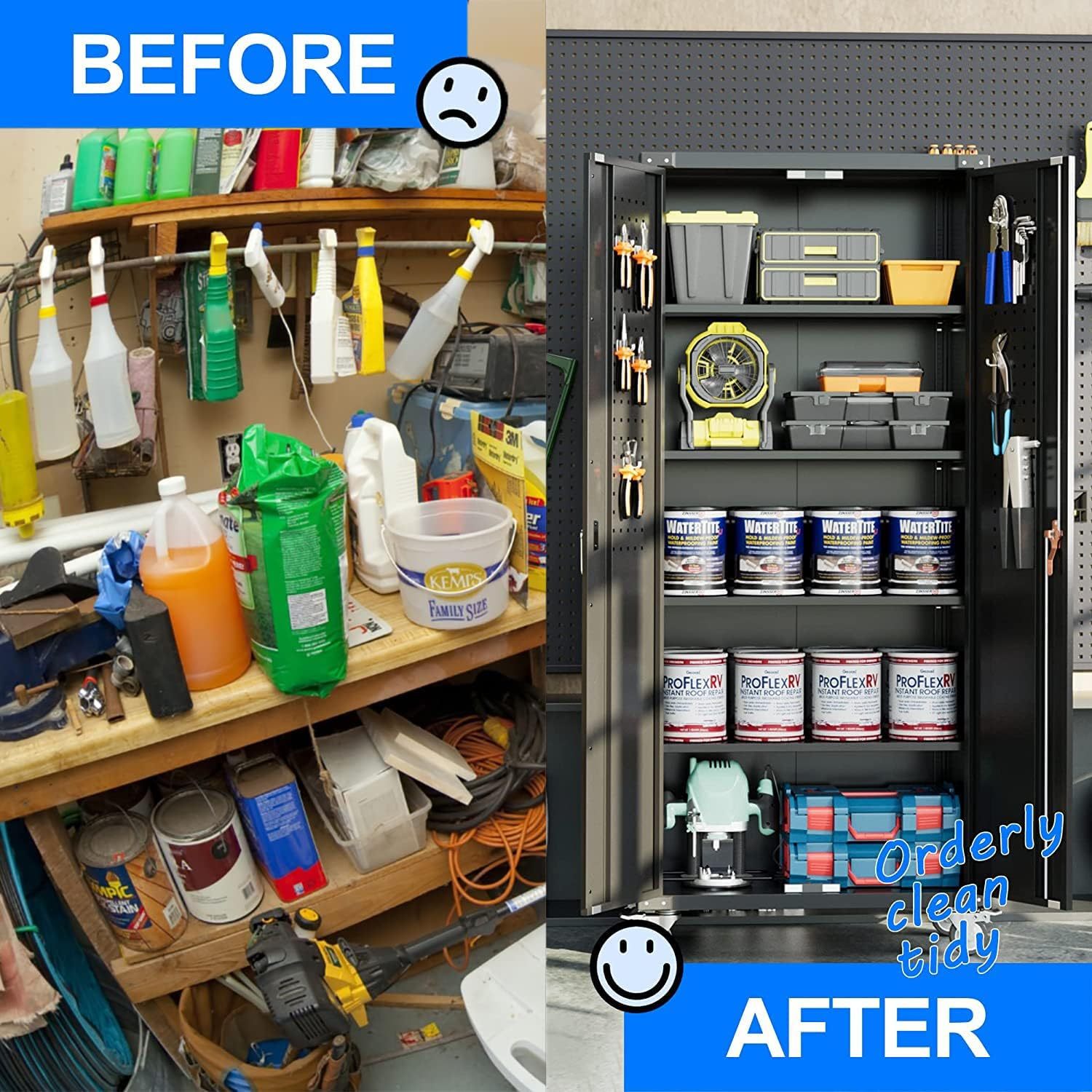 Garage Storage Cabinet With Wheels & Pegboard, H Locking Metal Storage Cabinet With Doors And 4 Adjustable Shelves For Garage Workshop Home, Assembly Required, Black