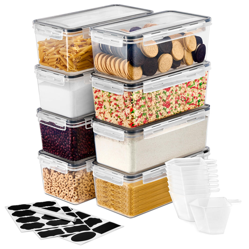 Sorbus Food Storage Containers - Pack of 8 - Air Tight Four-Way Snap Lids Keeps Food Fresh - Store Cereal Pasta Flour Nuts Candy - Durable Plastic Kitchen Pantry Bins