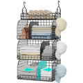 HapiRm Hanging Closet Organizer Storage - 4 Tier Hanging Closet Shelves with Dividers and S Hooks Foldable Hanging Closet Storage for Clothes Sweater Shoes Handbags Clutches Accessories