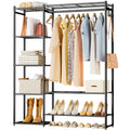 Wardrobe Closet Portable Clothing Rack for Hanging Clothes Free Standing Closet Organizers and Storage System with 4 Tiers Shelves for Cloakroom Bedroom Black