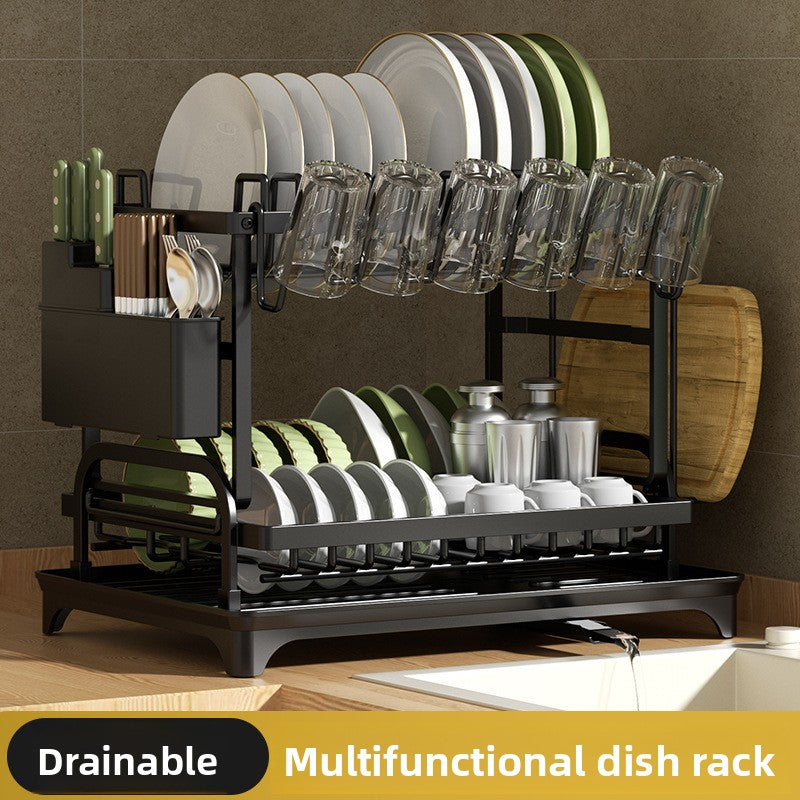 Kitchen Storage Rack with Self-Draining Tray and Adjustable Organizer