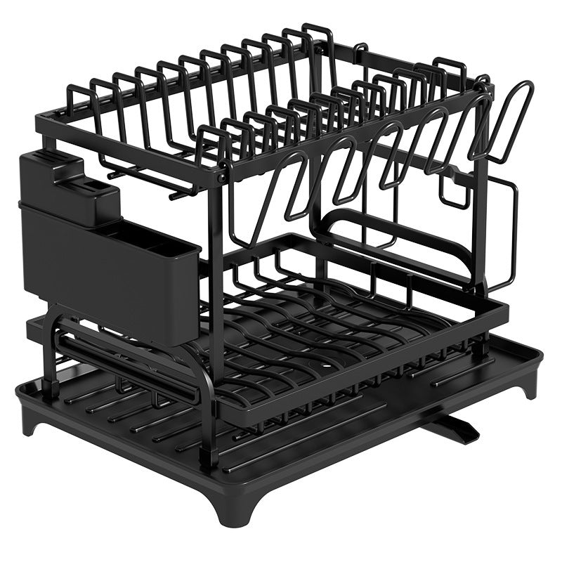 Kitchen Storage Rack with Self-Draining Tray and Adjustable Organizer